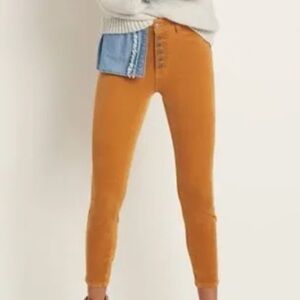 Anthropologie Pilcro Mustard Yellow Corduroy Button Fly High Rise Skinny Pants